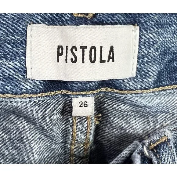 Pistola Anthropologie Women 26 jeans Cassie High Rise Straight Blue Distressed - Picture 4 of 14